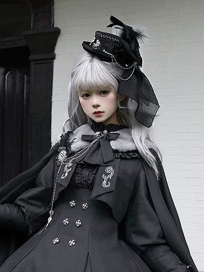 Hat Chain Black Lolita with Feathers Mini Decorations Gothic and