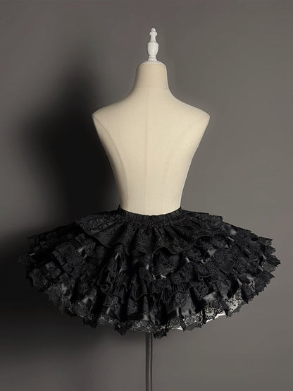 Strappy Skirt Black Heart Buckle Kuro Gothic Lolita Ruffles Tiered