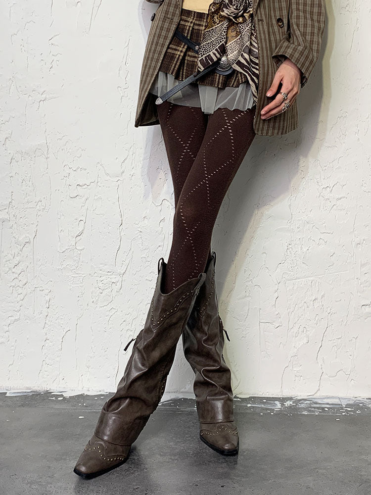 コーヒー Y2K ダイヤモンド ホローアウト タイツ