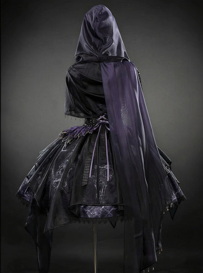 Black & Purple Bone Dragon Embroidery Halter Neck Gothic Lolita Dress Set - Ying Luo Fu