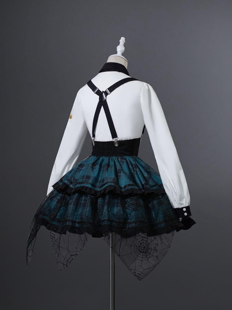 Long Punk Shirt Ruched Rock with Sleeves Tie White