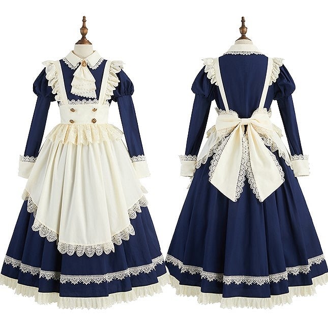 Dark Juliette Version Sleeves Maid Elegant Dress Lolita Blue Long