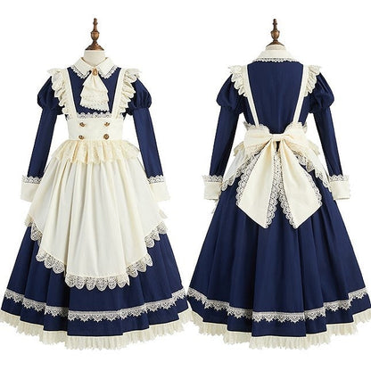 Dark Juliette Version Sleeves Maid Elegant Dress Lolita Blue Long