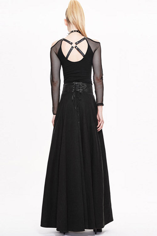 Black Torn Multi-Wear Leather Waistband Punk Rock Flowing Long Half Skirt