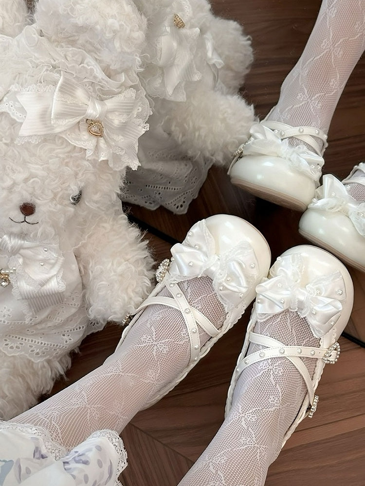 Mid White Sophisticated Lolita - Decor Beads Heels