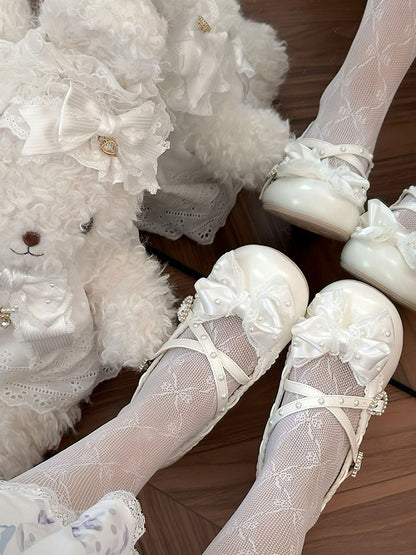 Mid White Sophisticated Lolita - Decor Beads Heels