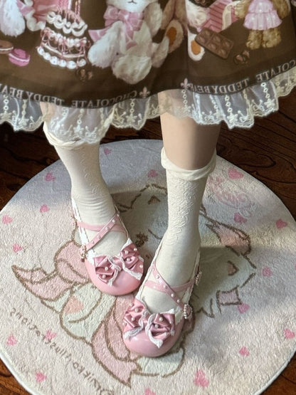 Janes Deep Lolita Classic Mary - Mid-heel Pink Detailing Bead