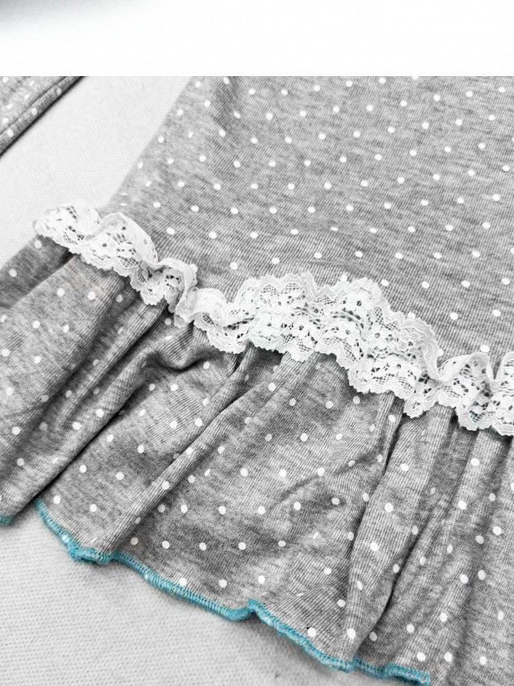 Long Light High Sleeve Y2K - Grey Neck Dots Polka