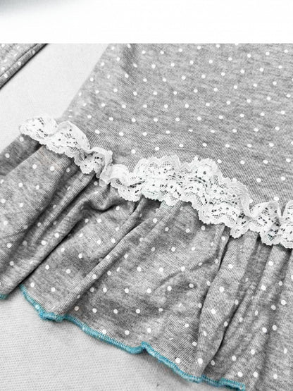 Long Light High Sleeve Y2K - Grey Neck Dots Polka
