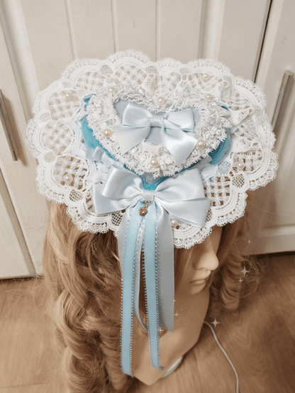 Sweet Pink/Red/Blue Bowknot Hat Mini Clips With Lace Heart-shaped Lolita