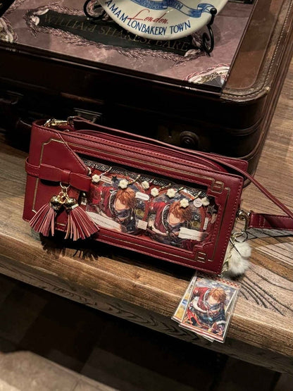 赤いフリンジと花柄ワインPU柄バッグスタイルアクセントのリボンチャイナドレスイタ