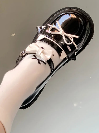 Preppy Flat Design Lamb Dazed PU with Style Black Shoes