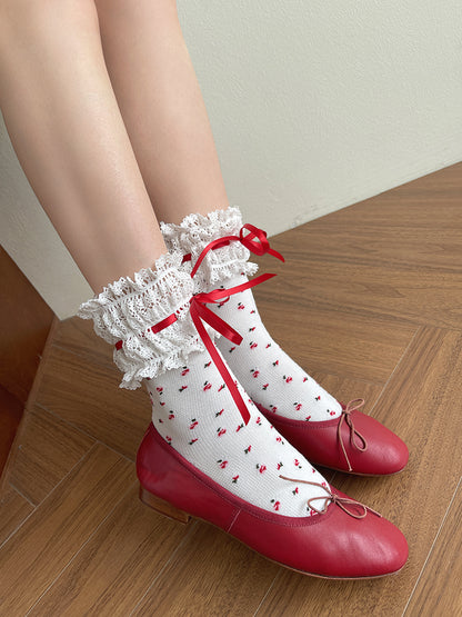 Lolita Lace White/Black Pattern Sockswith Trim Floral