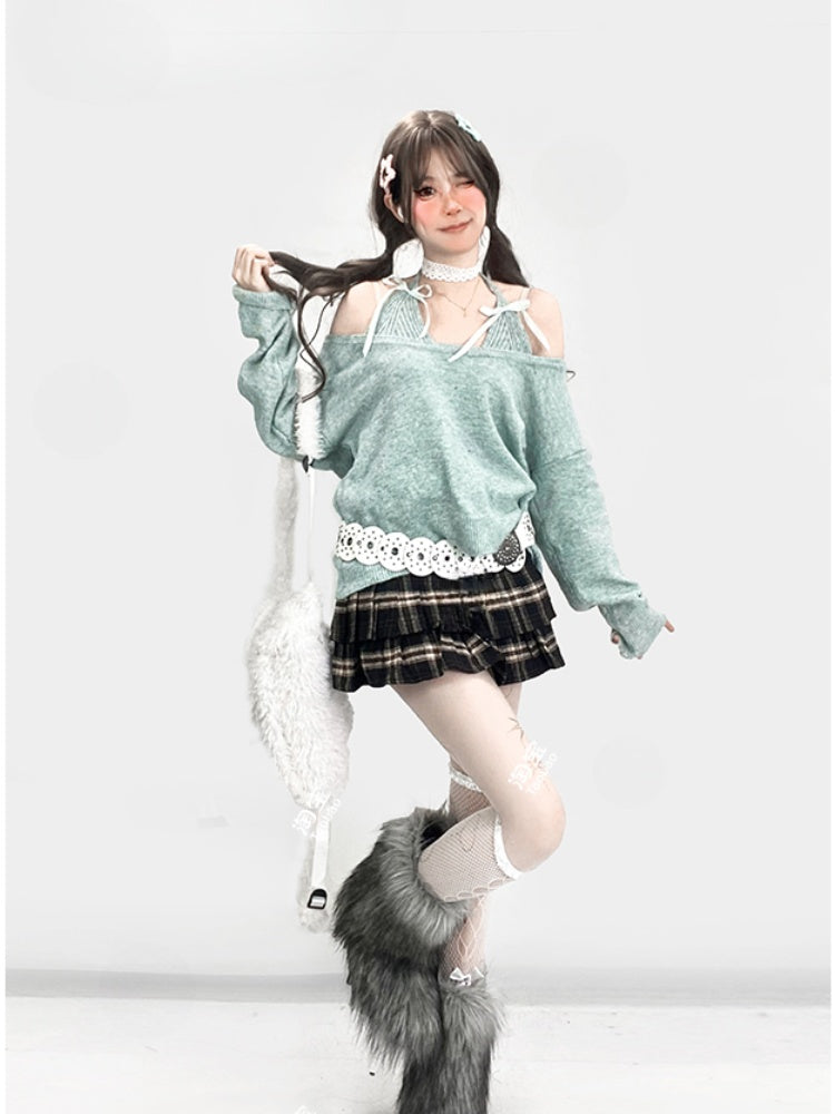 ブラックチェック柄ハイウエストティアードスカート