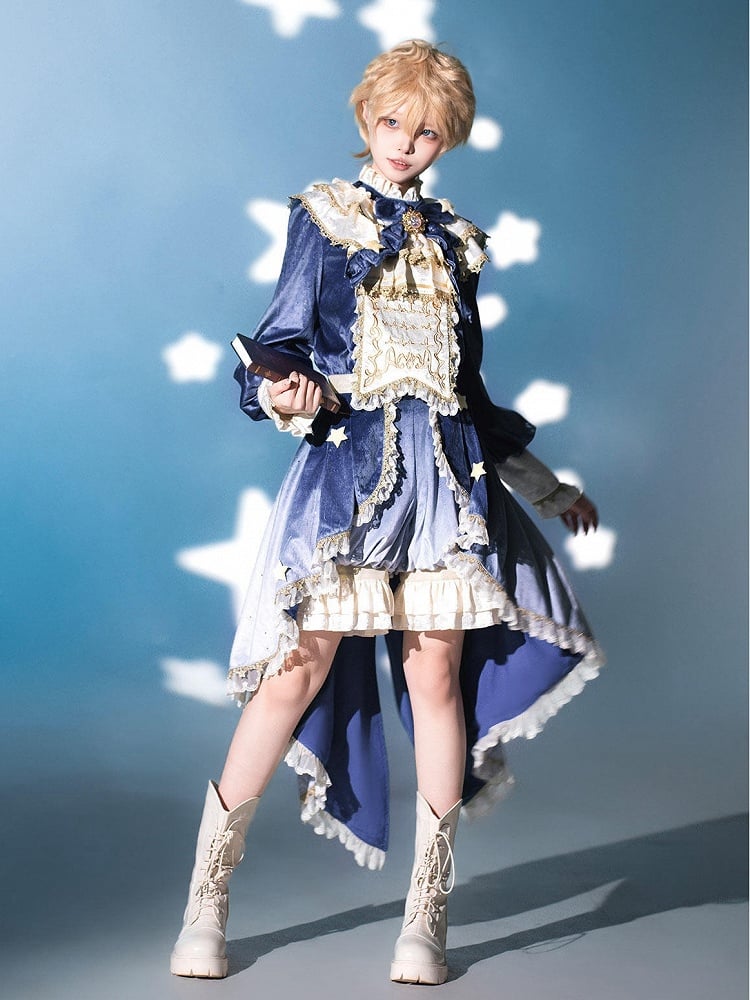 Ouji Accents Velvet Star Shimmering + Top Bloomer Shorts with Lolita Blue Split-Tail