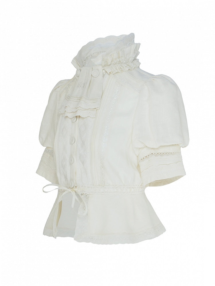 with Ruffle Beige Hem Neckline Open Lolita Blouse