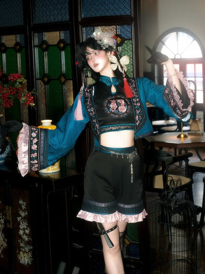 Style Shorts Taille Schmetterling mit Kette Chinoiserie Schwarz Lolita Ouji