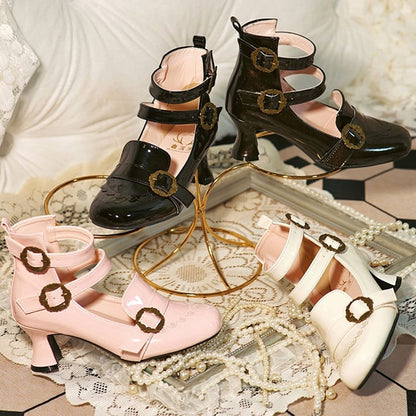 Black Triple Rose with Elegant Delicate Janes - Polished Accents Buckle Lolita Mary Design