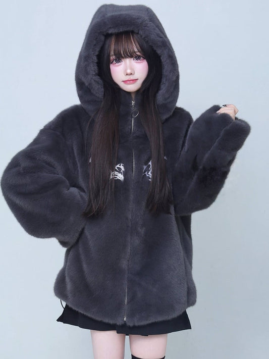 Kei Black Jirai Fleece Embroidered Jacket