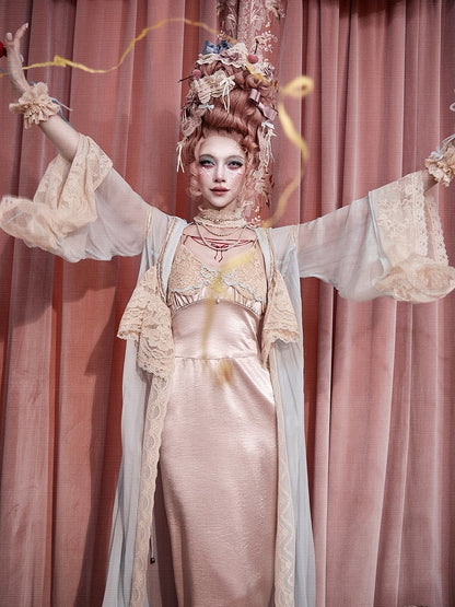 Baby Blue Bell Sleeve Flared Robe with Apricot Lace Details - Blood Supply
