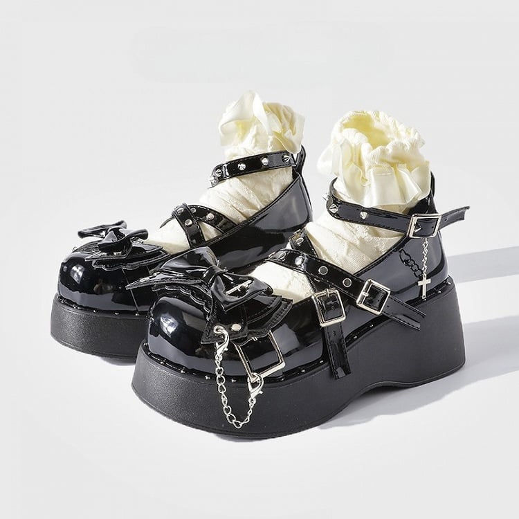 Mary Janes Bow - at Platform Black Top Gothic