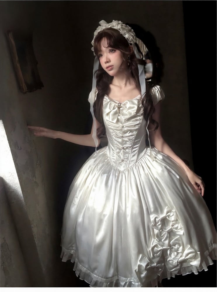 Classic White Lace Butterfly Lolita One-Piece - Snow Lolita