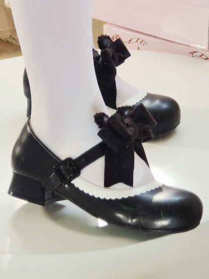 Black Jane Bear in 3cm/5cm Details Mary Lolita Detachable Sweet Scalloped Delicate Bow Ear Shoes