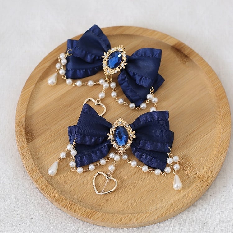 Pair 13 Bowknot Heart Chain Of Colors And Charm Hairclips Bead Gorgeous A