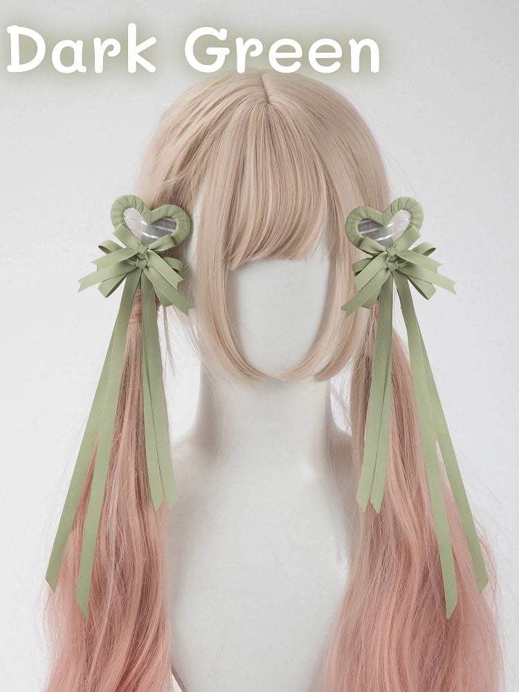 Multi-Color Bow Clip Hair Heart Pairs