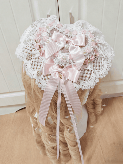 Sweet Pink/Red/Blue Bowknot Hat Mini Clips With Lace Heart-shaped Lolita