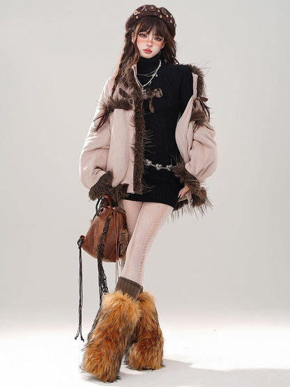 Black/Grey Cross Cutout Detail Turtle Neck Slim-fit Knit Dress