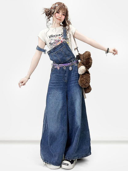 Jeans Schnitt Blau Y2K Weites Bein Bittersweet Overall
