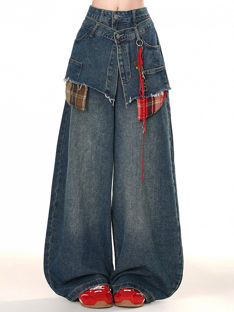 Gefälschtes zweiteiliges blaues Jeans-Design mit weitem Bein