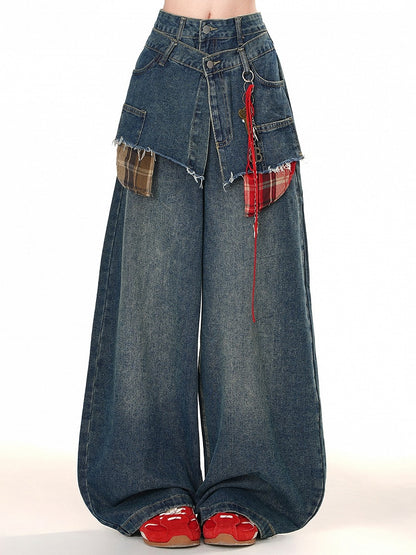 Gefälschtes zweiteiliges blaues Jeans-Design mit weitem Bein