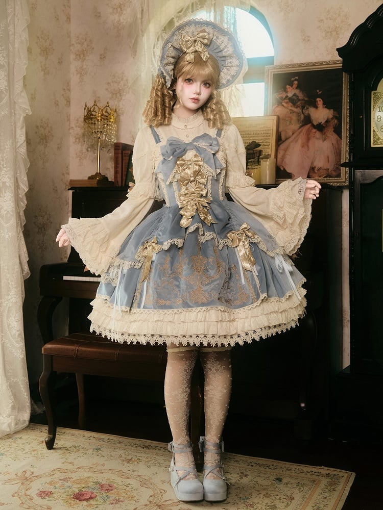 Lolita Candle JSK Kleid / Blaue Stickerei Samtschleifen Dekoration