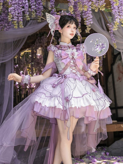 Butterfly Lolita Dress Set with Headpiece and Wrist Cuffs - KIYANA