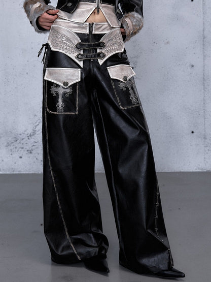 - Wide-leg Pants Punk Black Wing Embroidery
