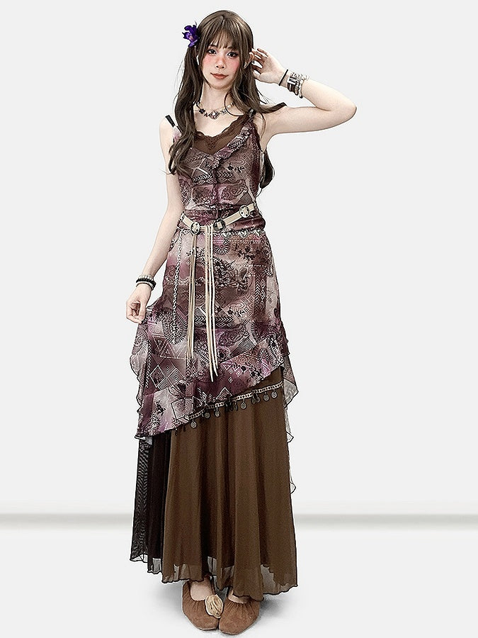 Design Print Millard Fashion Asymmetrischer Saum Lila + Kleid Cami