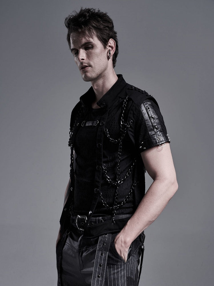 Chain Men's Hollow-Out Vest Punk Personality Black