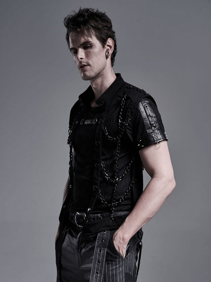 Chain Men's Hollow-Out Vest Punk Personality Black