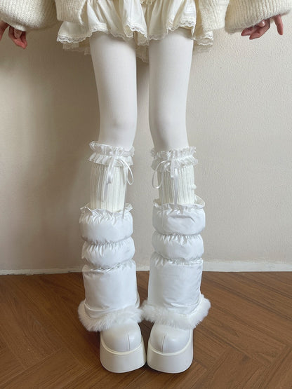 Fur Warmers White Faux Down Cotton) with Trim (Filled Puffy Leg