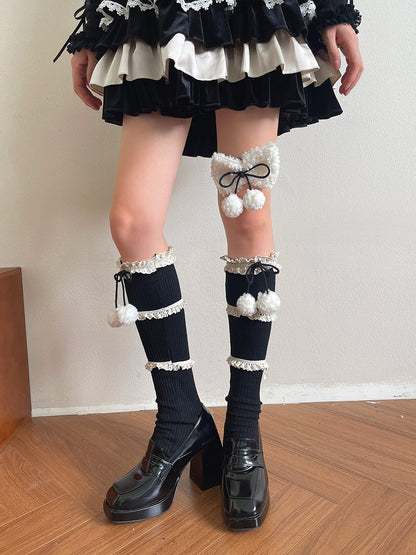 Socks Decor Colors Pom-pom Three-layer Calf 4 Ruffle With At Ion