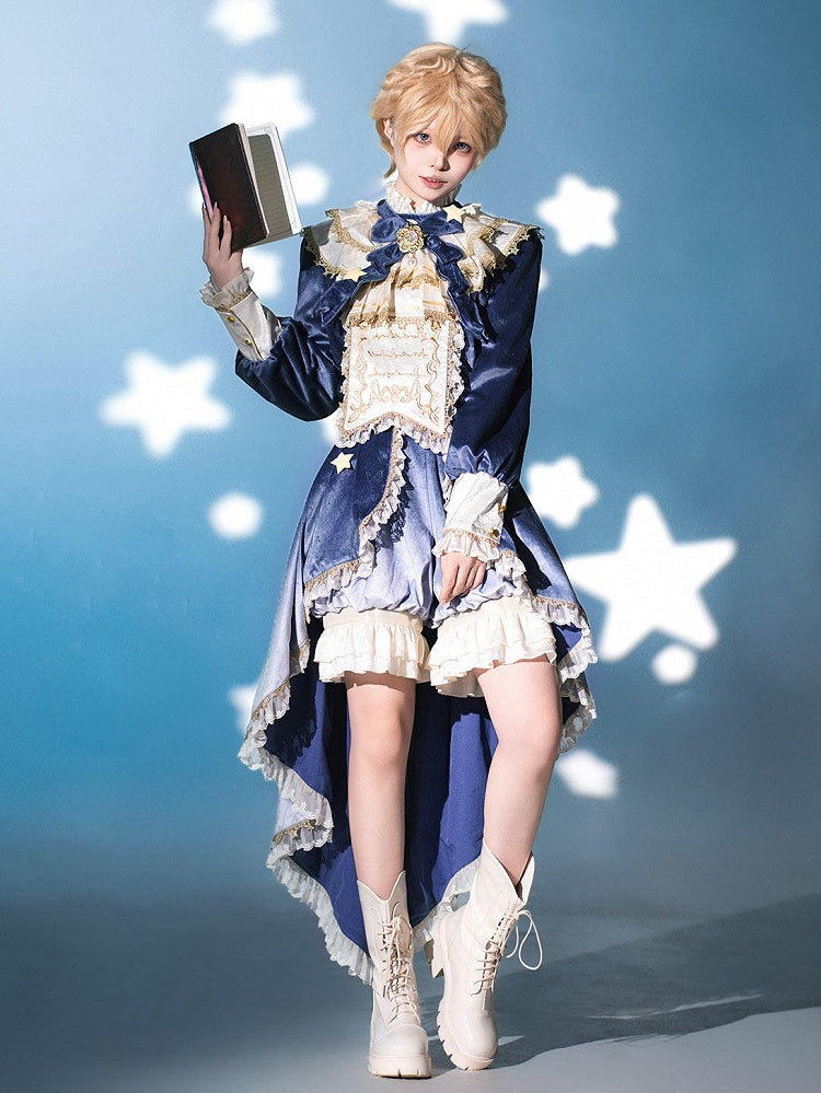 Ouji Accents Velvet Star Shimmering + Top Bloomer Shorts with Lolita Blue Split-Tail