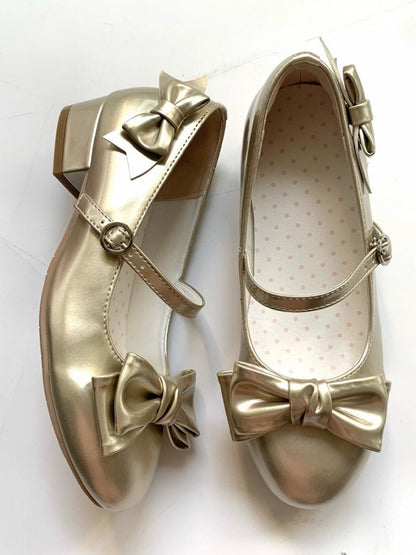 Gold Vintage Round Toe Lolita Shoes with Bow - Unmissable Berry