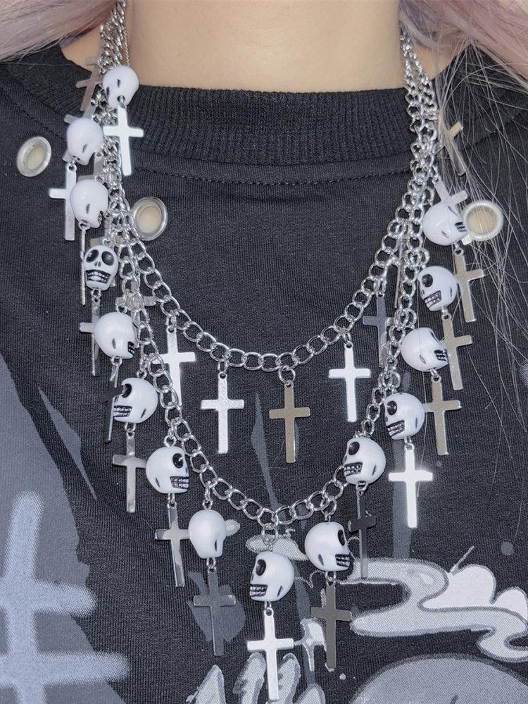 Anhänger Halskette Punk Skelett Kreuz Silber Und