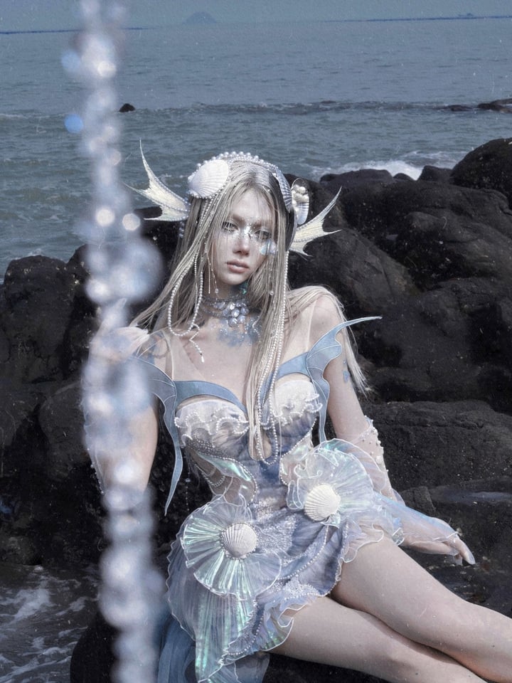 Dusty Sequin Goth und Korsett Fairy Bead Top Mermaid Blue