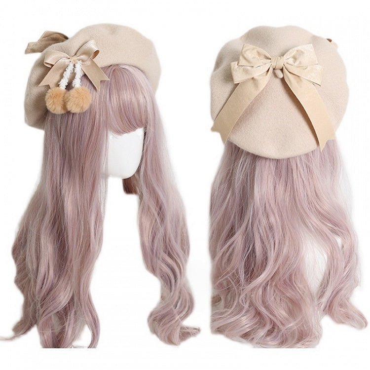 Pom-poms With 9 Sweet Girly-Style Bowknots Colors Beret And Cute