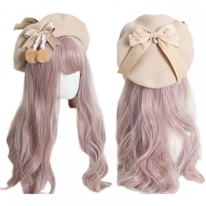 Pom-poms With 9 Sweet Girly-Style Bowknots Colors Beret And Cute