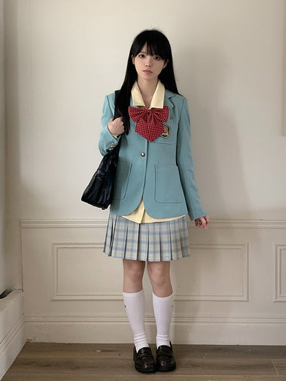 グリーンのノッチカラーのプレッピーミントJK制服ブレザー