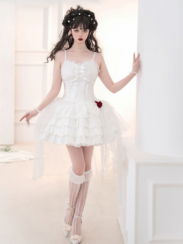Charming Sweetheart Jumper Skirt with Rosette Accent - Unknown Star
